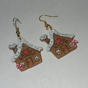 Gingerbread House Earrings with Candy Cane Accents